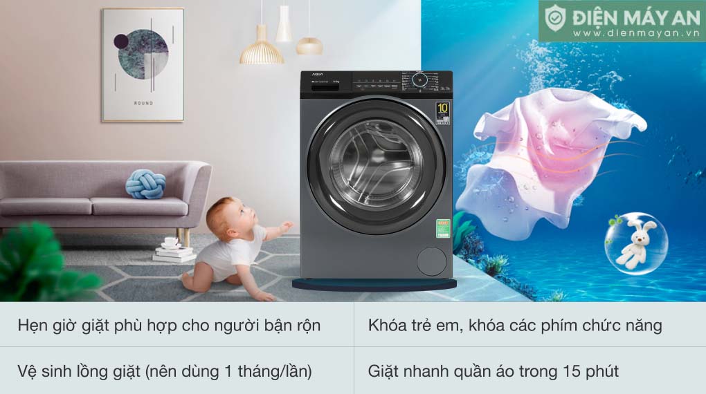Máy giặt Aqua Inverter 9.5 kg AQD-A952J BK